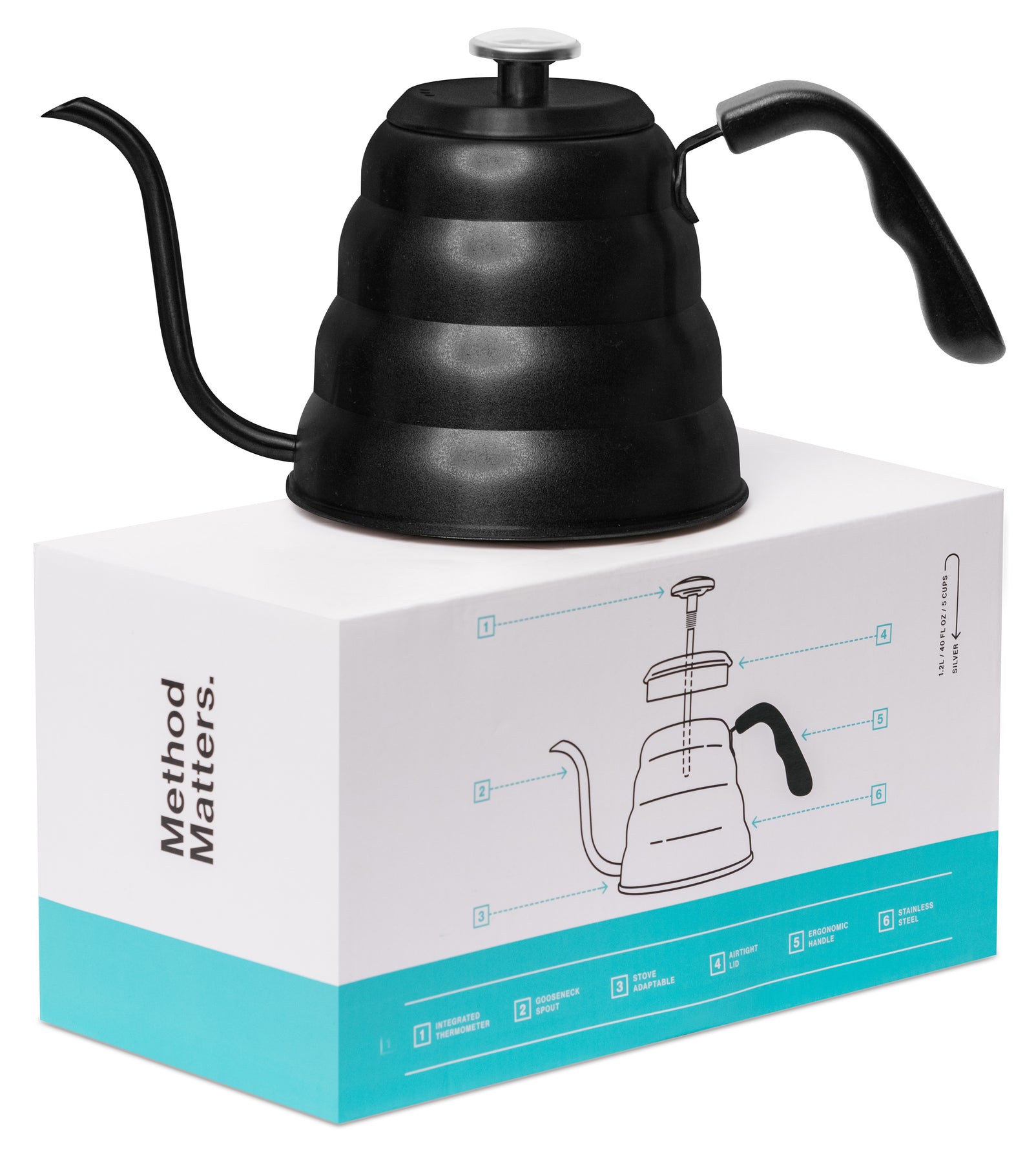 Pour Over Gooseneck 1L Coffee Kettle with Thermometer Matte Black